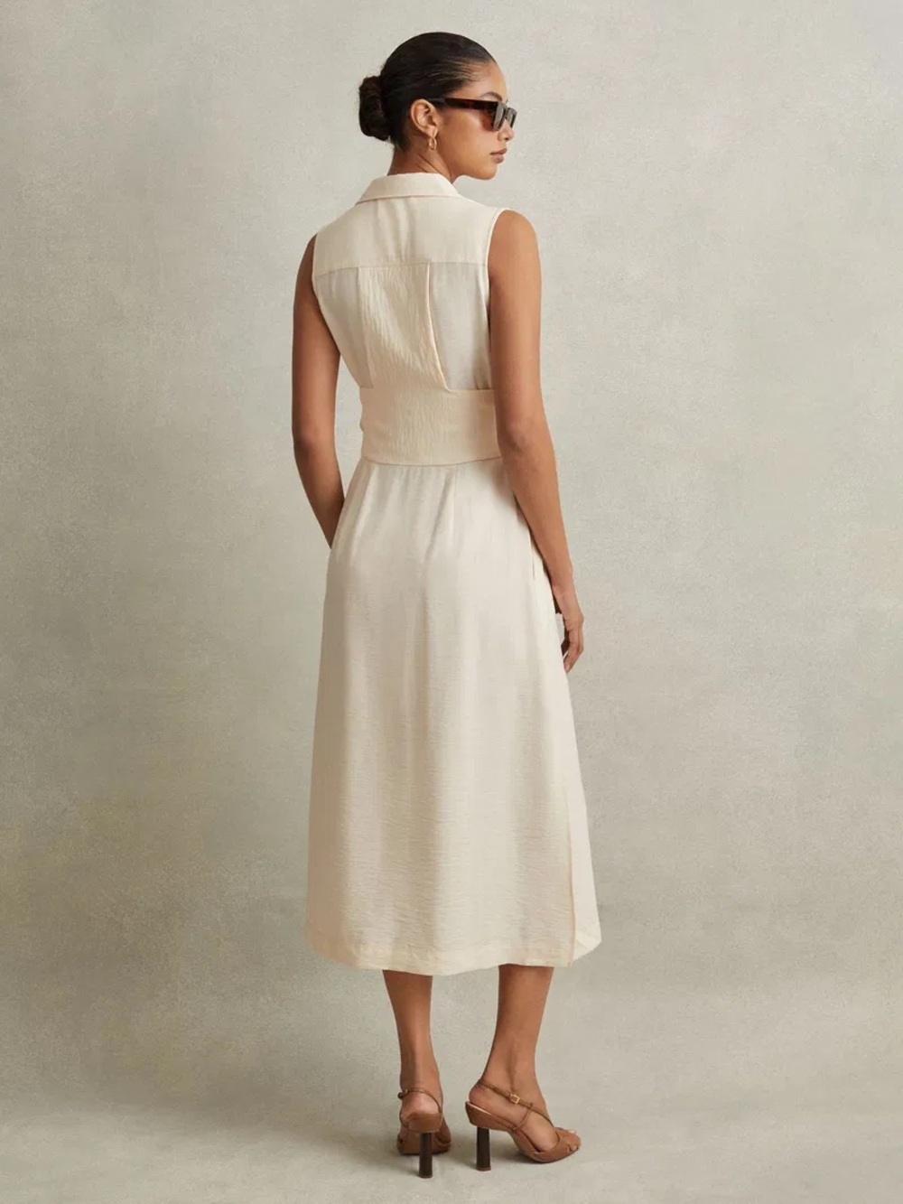 NWT Reiss Morgan Sleeveless Midi Shirt Dress Size 8 Cream - Picture 2 of 12